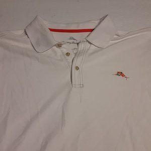 Tommy Bahama Men's White Supima Cotton Floral Embroidered Collar Polo Shirt Sz L